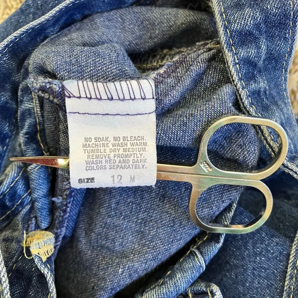 OshKosh Vintage 90s Bubble Leg Bib Style Denim Overalls USA Made Sz 12Mo